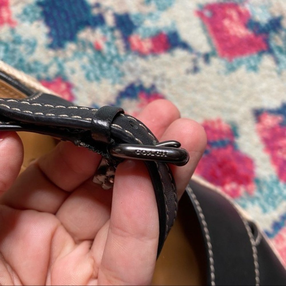 Coach Eaton Black Leather Denim Wedge Sandals Size 8.5 - Picture 7 of 13